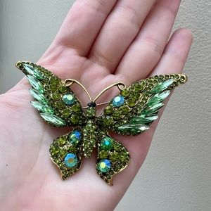 COPY - Beautiful moss green rhinestone butterfly brooch -large - new without ta…